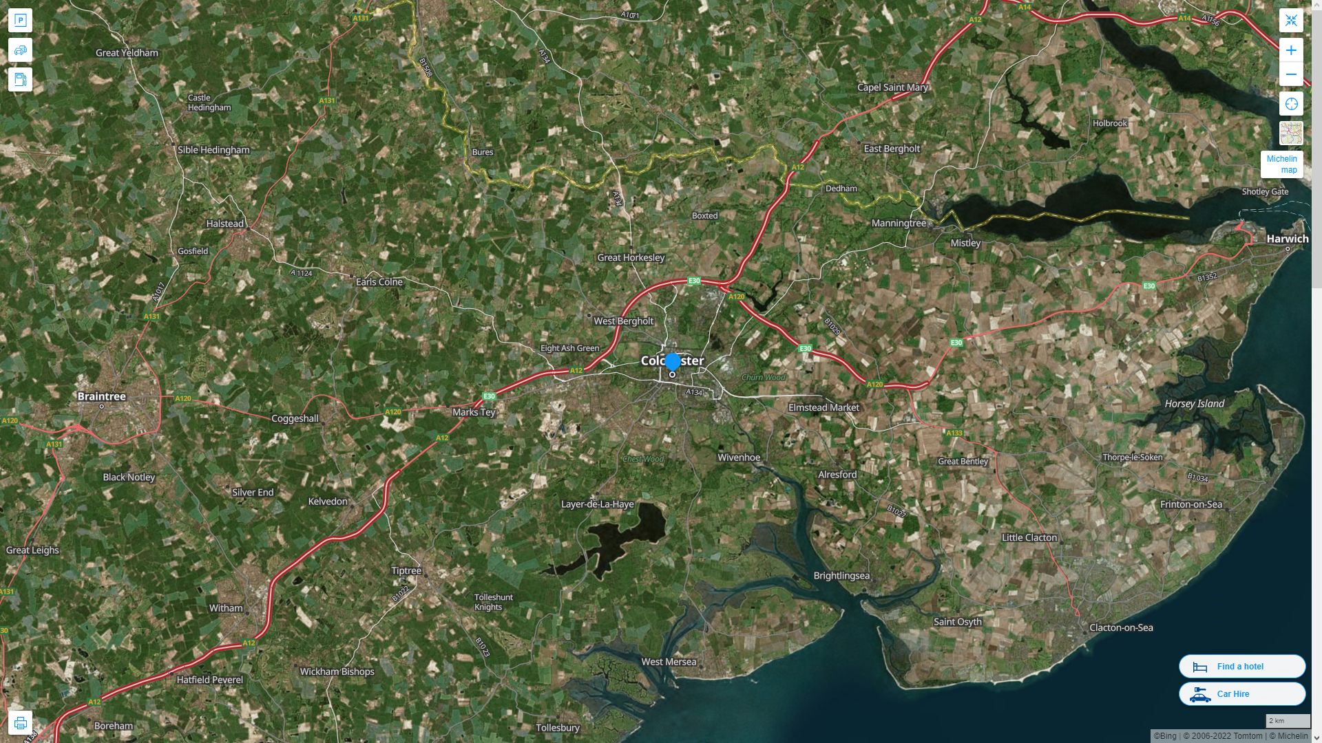 Colchester Royaume Uni Autoroute et carte routiere avec vue satellite